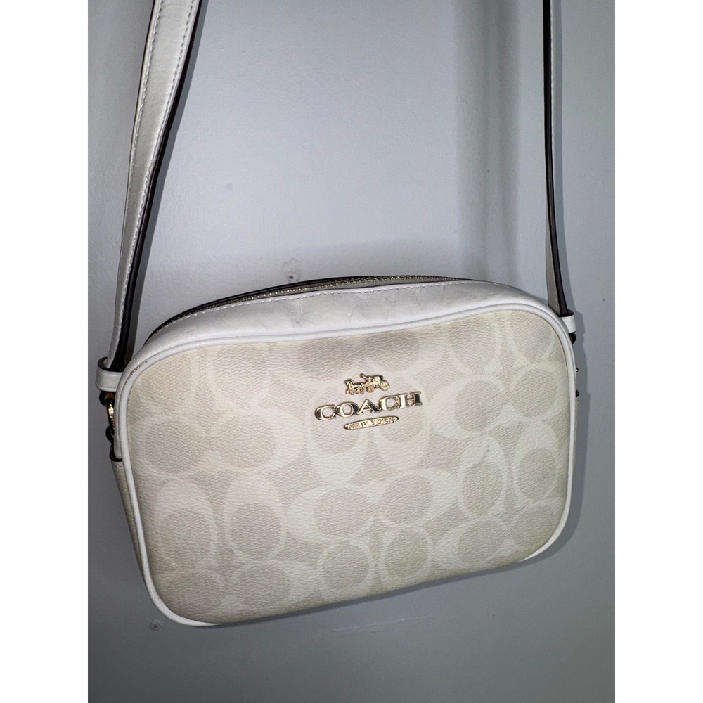 Coach Mini Jamie Camera Bag Signature Canvas White Chalk Crossbody Gold Hardware